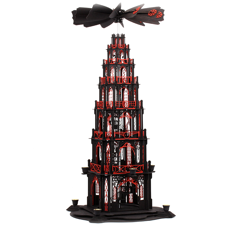 Bastelsatz Erzgebirgspyramide Gotikpyramide mit 6 Et., Treppe, schwarz/rot