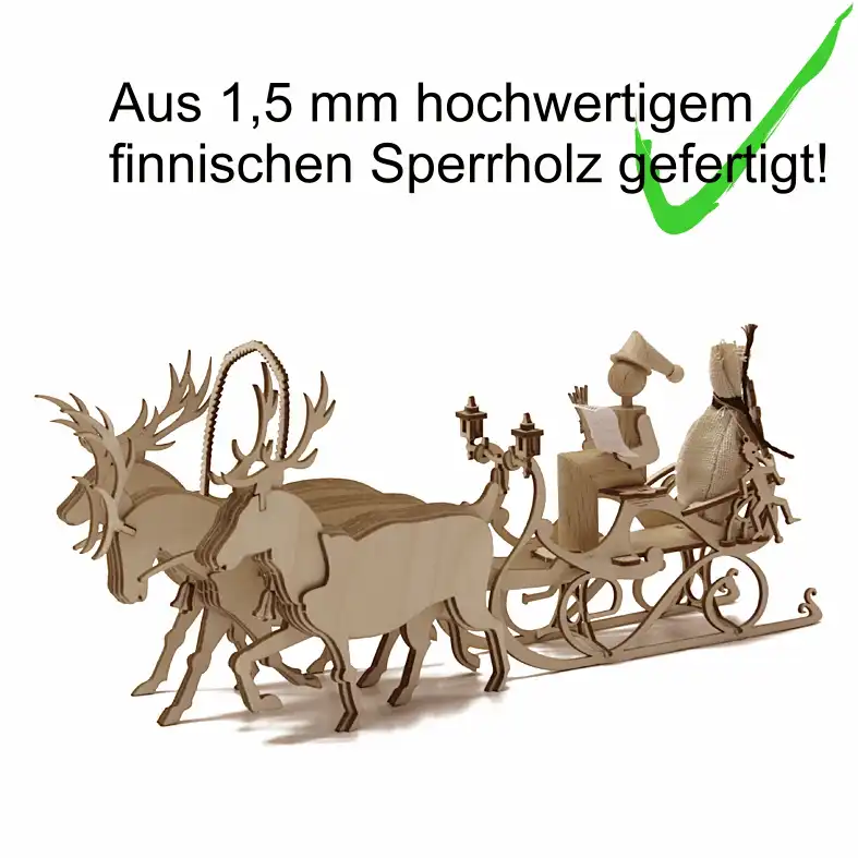 Bastelsatz Weihnachtsmann-Schlitten Weihnachtsdekoration DAMASU Holzkunst aus dem Erzgebirge