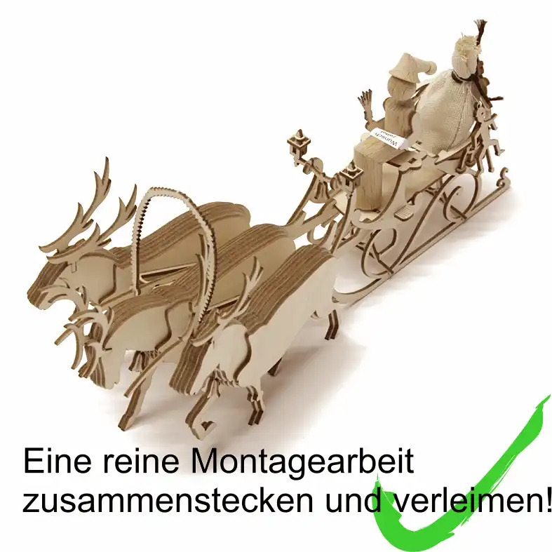 Bastelsatz Weihnachtsmann-Schlitten Weihnachtsdekoration DAMASU Holzkunst aus dem Erzgebirge