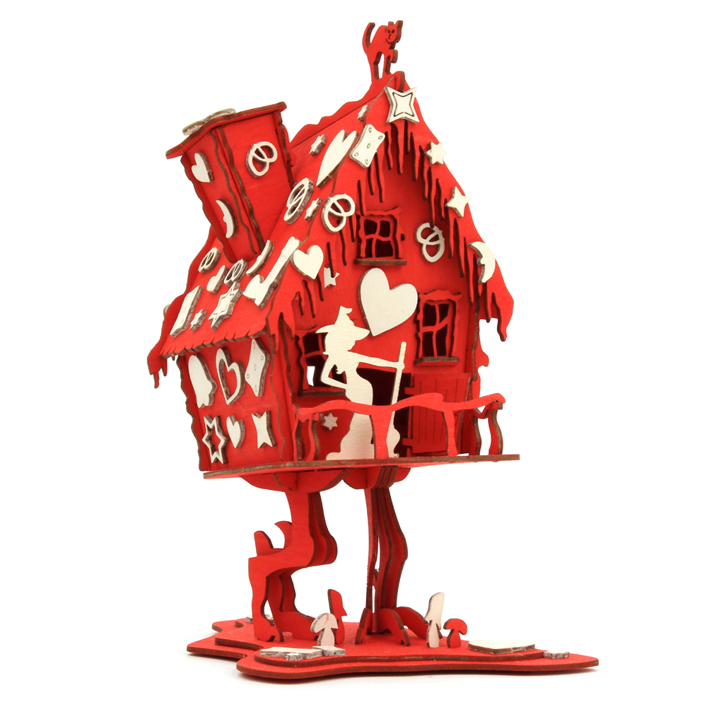 Räucherhaus basteln Hexenhaus auf Hühnerbein, rot-weiß
