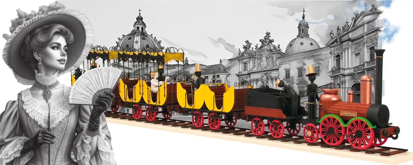 Bastelset Modellbau Eisenbahn Dampflok Saxonia Adler Wagen DAMASU Holzkunst Erzgebirge